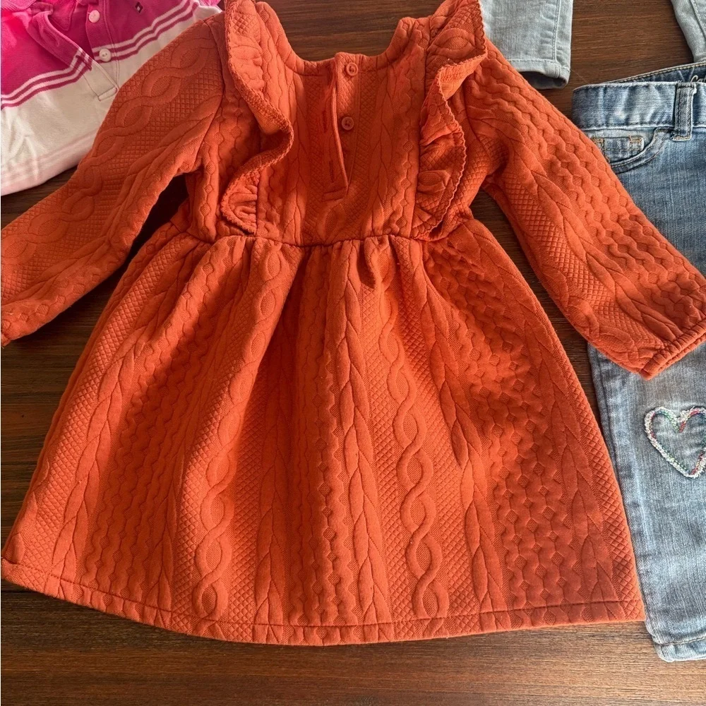 Girl’s 18 Month Bundle - Orange Dress, Christmas Sweater, Osh Kosh Jeans, Polo